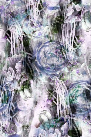 水墨抽象花卉印花华亿平台图片