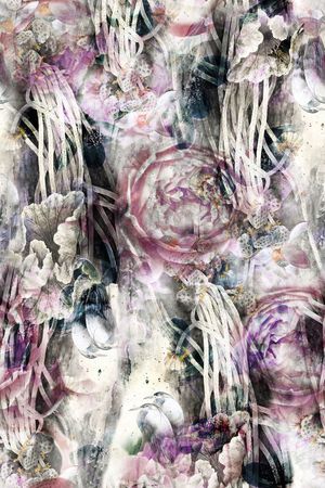 水墨抽象花卉印花华亿平台图片