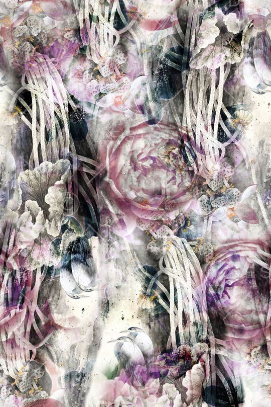 水墨抽象花卉印花华亿平台图片