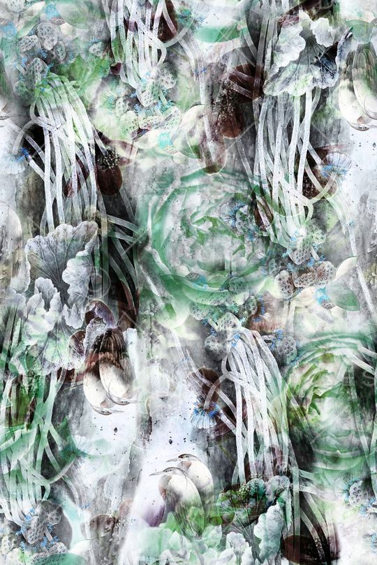 水墨抽象花卉印花华亿平台图片