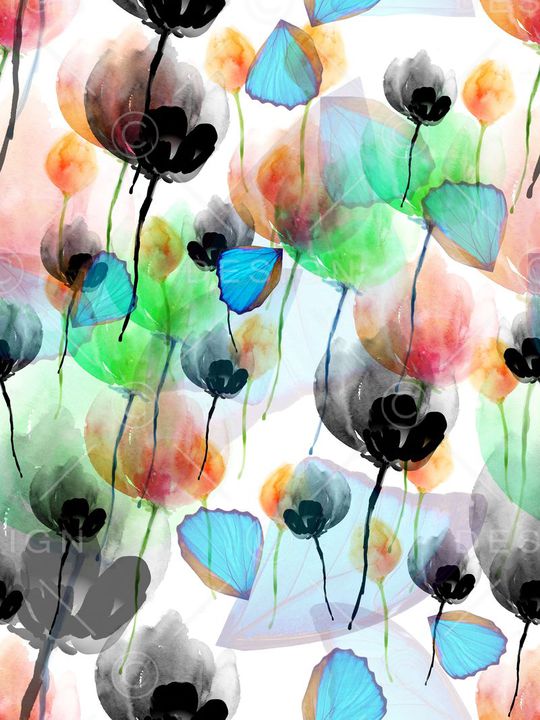 手绘、郁金香、蝴蝶翅膀印花华亿平台图片