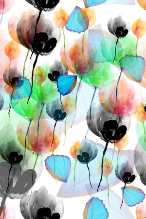 手绘、郁金香、蝴蝶翅膀印花华亿平台图片