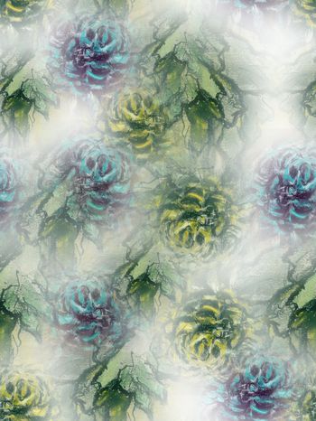 复古、油画、菊花印花华亿平台图片