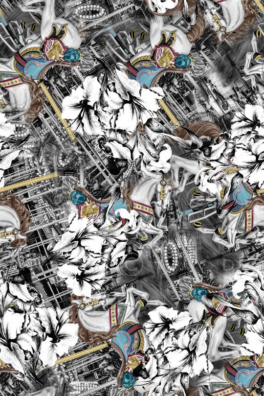 时尚抽象游乐园旋转木马数码印花印花华亿平台图片