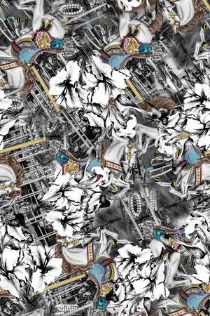 时尚抽象游乐园旋转木马数码印花印花华亿平台图片