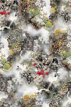 水墨花卉印花华亿平台图片