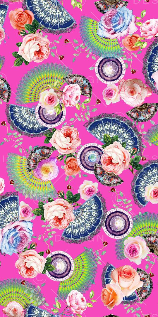 大气时尚扇子女装数码花卉印花华亿平台图片