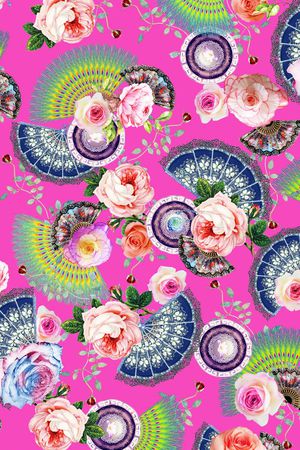 大气时尚扇子女装数码花卉印花华亿平台图片