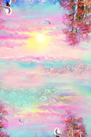 水墨油画风景印花华亿平台图片