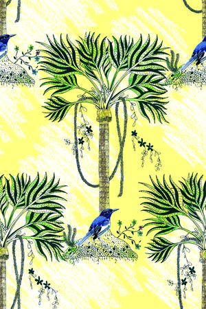 手绘热带雨林印花华亿平台图片