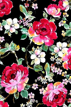 时尚手绘花卉印花华亿平台图片