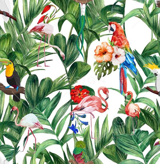 手绘热带雨林印花华亿平台图片
