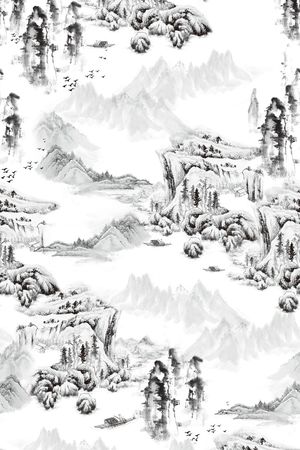 中国风水墨山水印花华亿平台图片