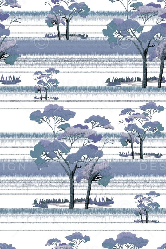 抽象手绘满版树印花华亿平台图片