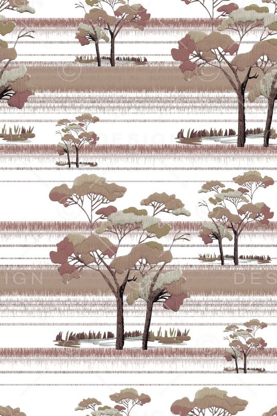 抽象手绘满版树印花华亿平台图片