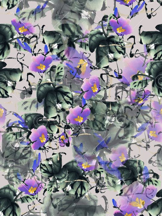 复古、泼墨、花卉印花华亿平台图片