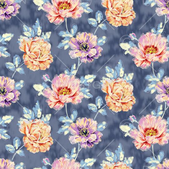 手绘花印花华亿平台图片