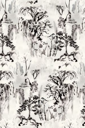 水墨风景印花华亿平台图片