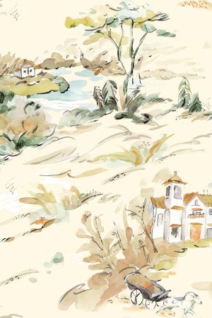 手绘风景印花华亿平台图片