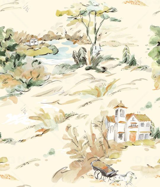 手绘风景印花华亿平台图片