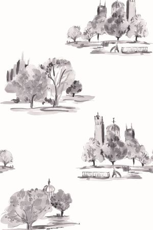 手绘风景印花华亿平台图片