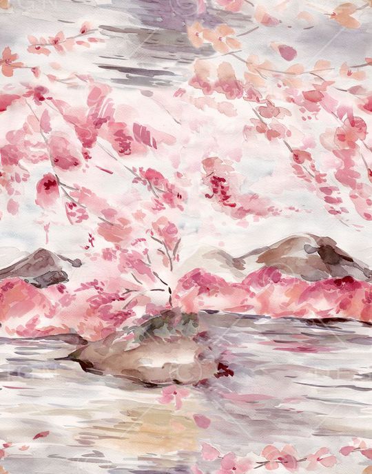 手绘风景印花华亿平台图片