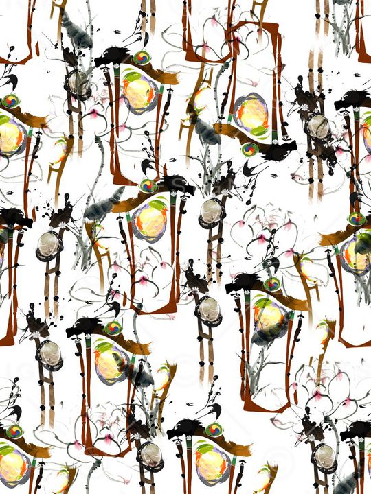 手绘、荷花、鼓架印花华亿平台图片