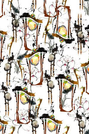 手绘、荷花、鼓架印花华亿平台图片