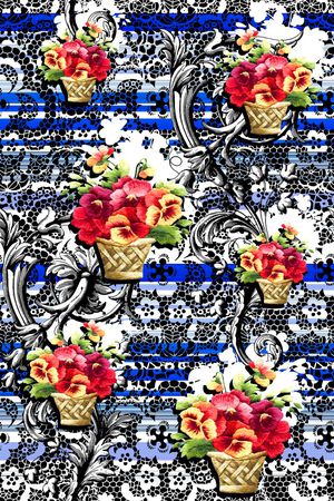 抽象手绘满版花卉印花华亿平台图片