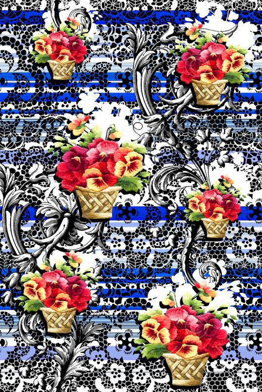 抽象手绘满版花卉印花华亿平台图片