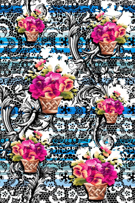 抽象手绘满版花卉印花华亿平台图片