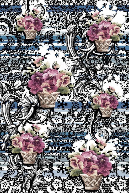 抽象手绘满版花卉印花华亿平台图片