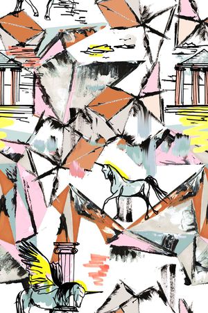 抽象几何印花华亿平台图片