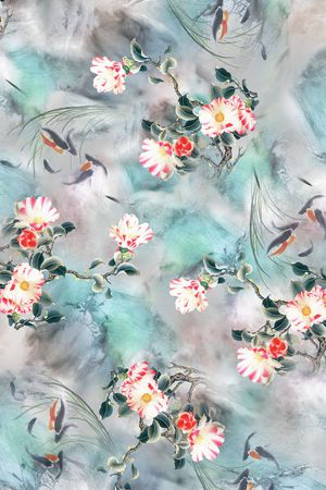 复古中国风水墨女装花卉印花华亿平台图片