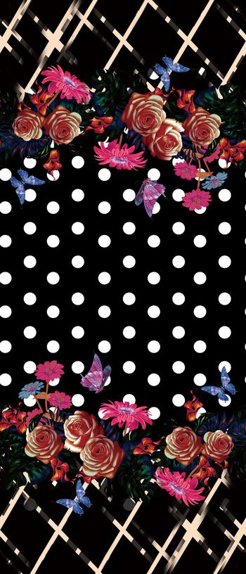 645348-波点格子花卉黑