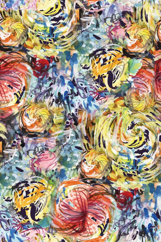 抽象水墨花卉印花华亿平台图片