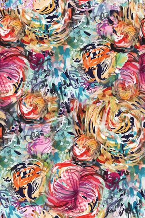 抽象水墨花卉印花华亿平台图片