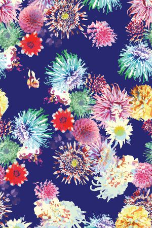 抽象水墨花卉印花华亿平台图片