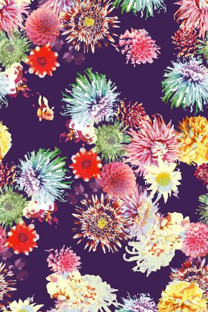 抽象水墨花卉印花华亿平台图片