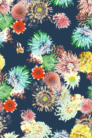 抽象水墨花卉印花华亿平台图片