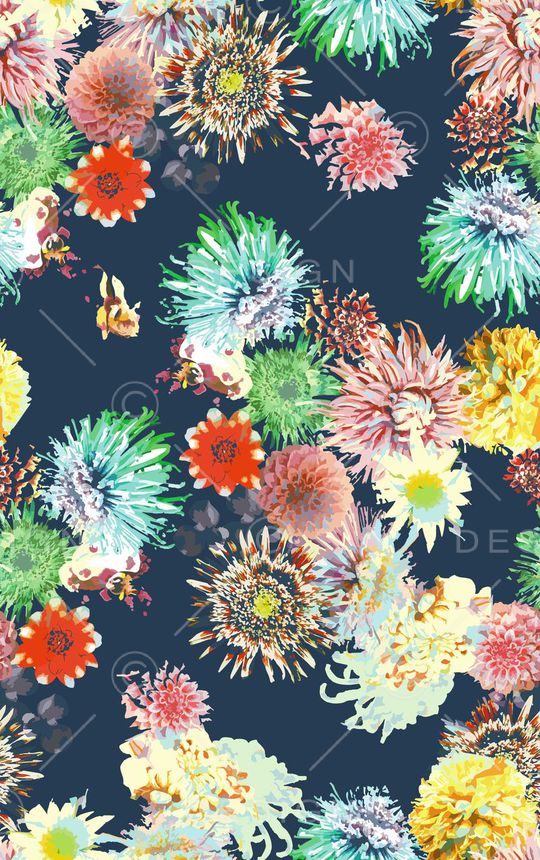 抽象水墨花卉印花华亿平台图片