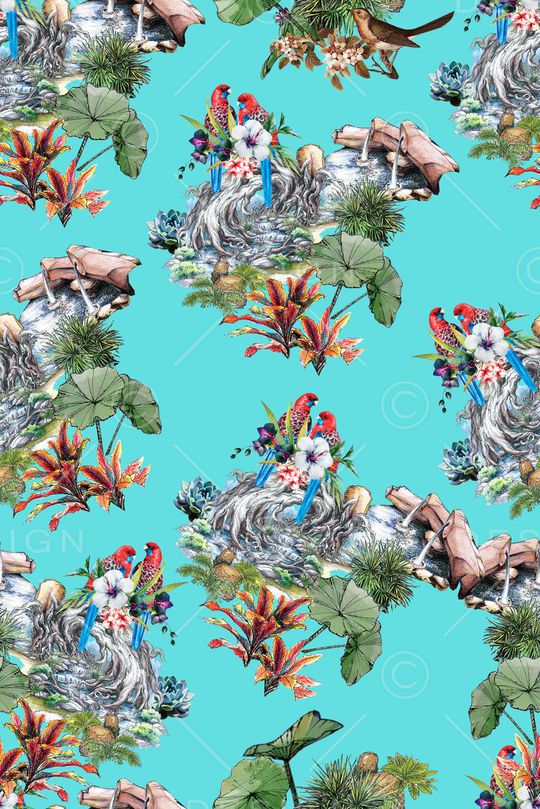 热带植物印花华亿平台图片