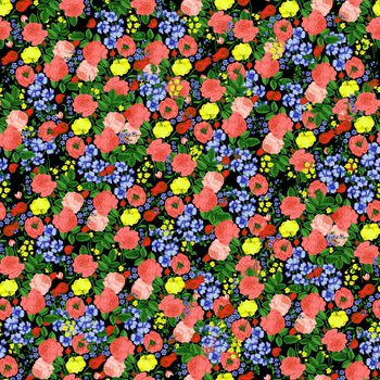 645428-花卉碎花蓝色小花朵满幅黑