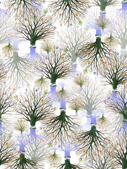 手绘、树木、彩色雷达印花华亿平台图片