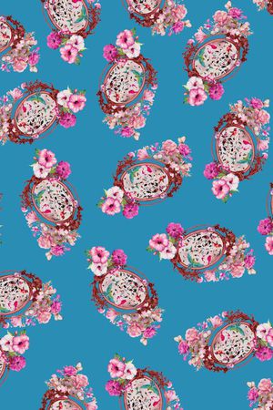 手绘花卉组合印花华亿平台图片