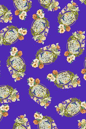 手绘花卉组合印花华亿平台图片