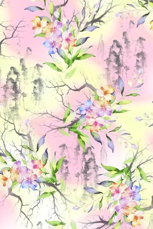 时尚清爽水墨云纹女装花卉印花华亿平台图片