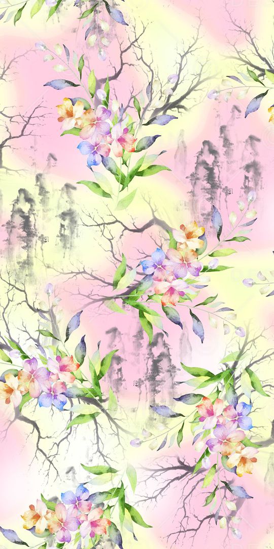 时尚清爽水墨云纹女装花卉印花华亿平台图片