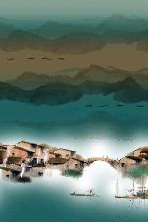 山水画印花华亿平台图片