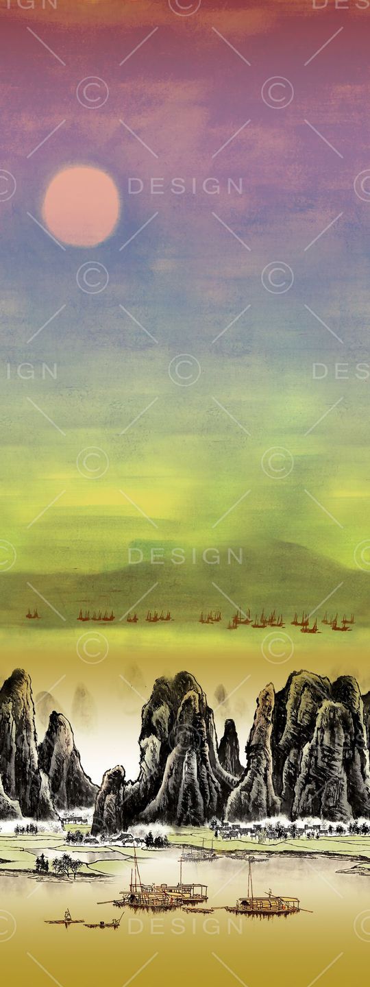 山水画印花华亿平台图片